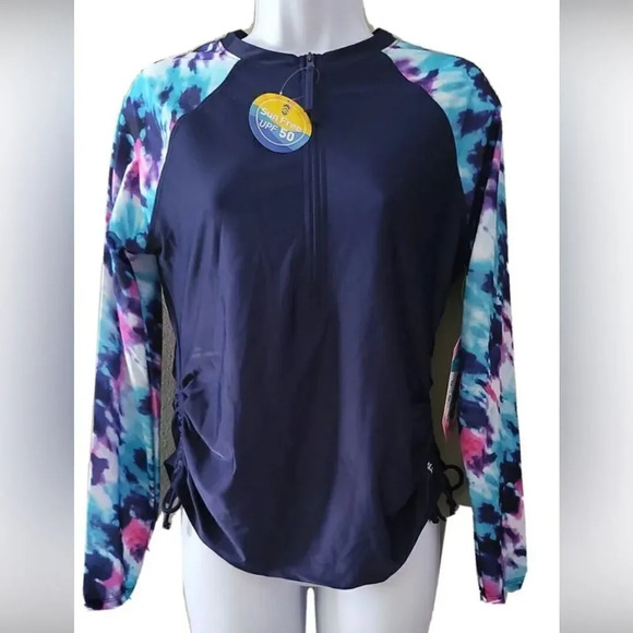 Free Country Women's Medium Long Sleeve Rashguard Zip UPF 50 Sunblock Shirt NWT - Picture 1 of 2